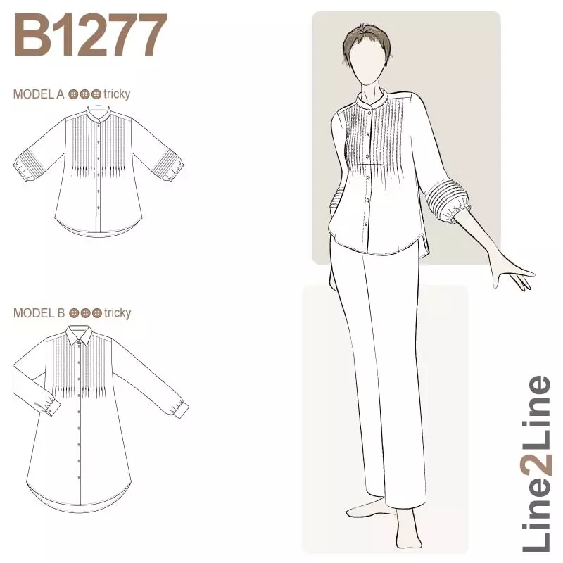 Line2Line sewing pattern B1277 Pintuck shirt for woven or knit