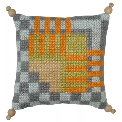 Terning og striper orange/grå, nålepute