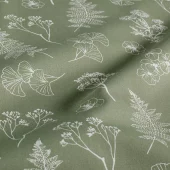 Cotton Poplin fabric printed Flowers Olive Green