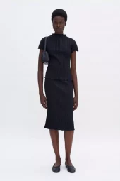 Cotton Rib Slip Skirt : Black