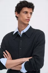Cotton Merino Knit Shirt : Anthracite Melange