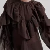 Fria Frill Blouse Col: Chocolate Plum