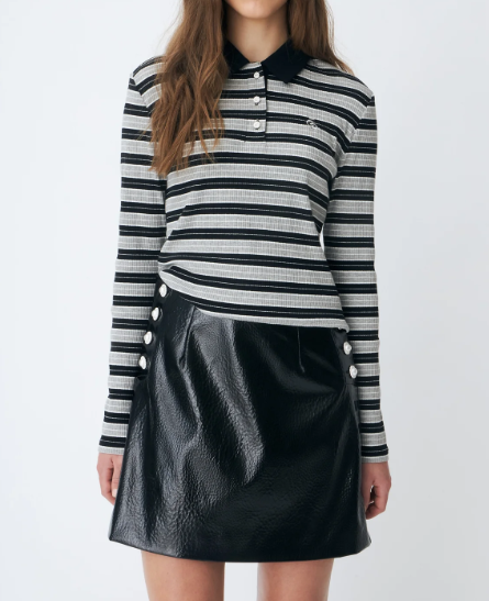 Lesliecras Polo Blouse Col: Grey Black Stripe