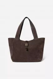 Lucille Tote Bag Large : Dark Brown Suede