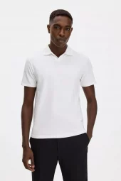 Stretch Cotton Polo T-Shirt: White