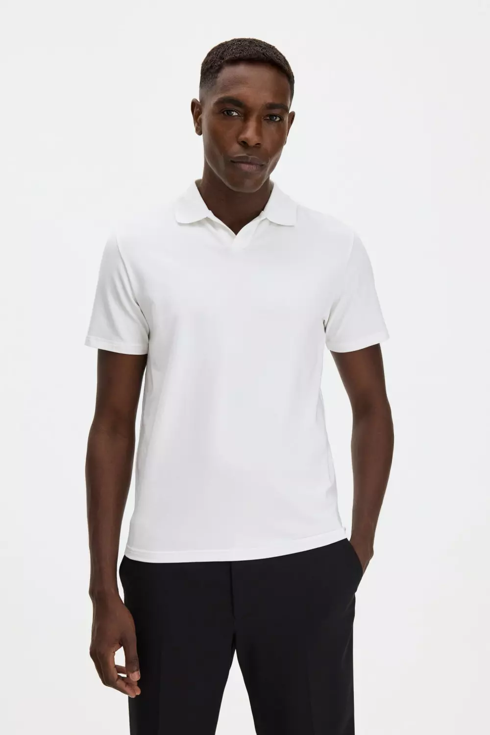 Stretch Cotton Polo T-Shirt: White