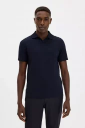 Stretch Cotton Polo T-Shirt: Navy
