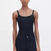 Fine Rib Singlet: Black