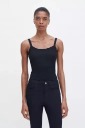 Fine Rib Singlet: Black