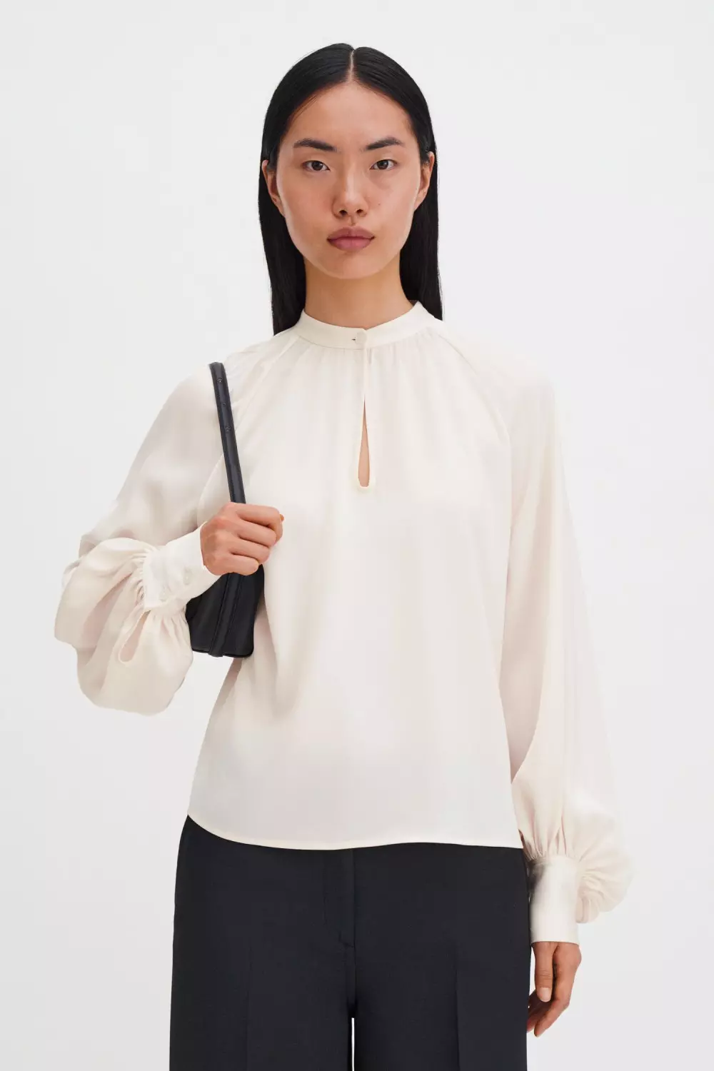 Stand Collar Blouse: Cream