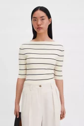 Boatneck Rib Top : White/Navy