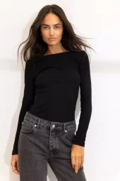 Petronella Rib Boatneck : Black