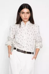 Emily Blouse : White Anemone Print