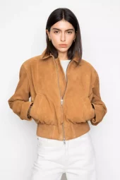 Lex Bomber Jacket : Light Camel Suede