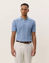 Striped Lace Knitted Polo : Faded Denim Blue