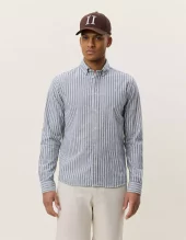 Stripe Cotton-Linen Shirt : Dark Denim Blue