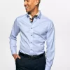 The Edge Bengal Stripe Non Iron : Skyblue/White