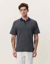Knitted Stripe Polo : Dark Blue Night
