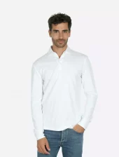 Theo Jersey Cotton Long Sleeve Polo : White
