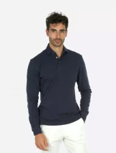 Theo Jersey Cotton Longs Sleeve Polo : Navy
