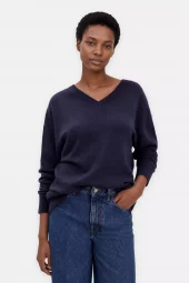 Soft Wool V-Neck Sweater : Navy