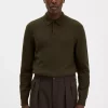 Knitted Polo Shirt : Dark Moss Green