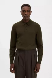 Knitted Polo Shirt : Dark Moss Green