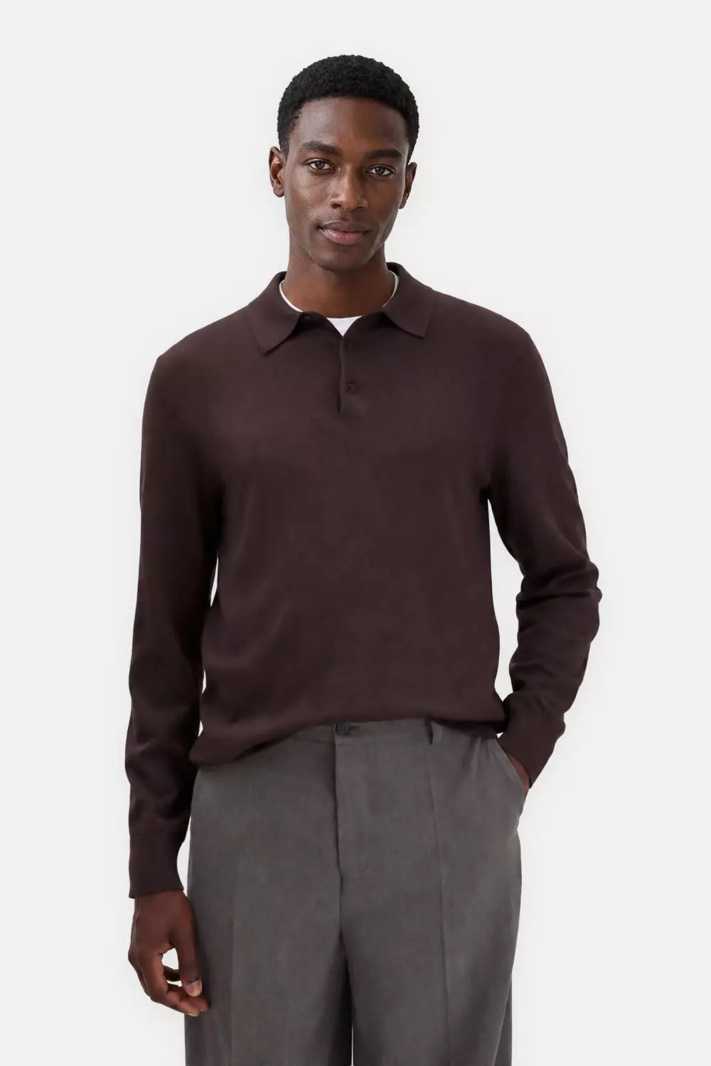 Knitted Polo Shirt : Dark Chocolate