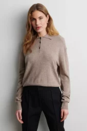 Longo Knit LS Collar : Mid Brown Melange