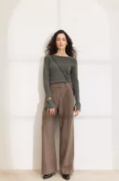 Ava Wool Trouser : Dark Taupe Melange