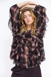 Rya Cras Blouse : Bordeaux Check
