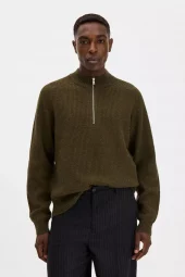 Wool Half Zip Sweater : Moss Green