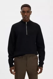 Wool Half Zip Sweater : Black