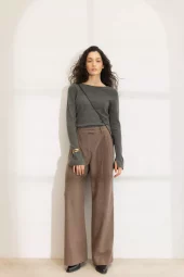 Ava Wool Trouser : Dark Taupe Melange
