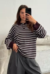 Adanne Polo Knit : Stripe Bordeaux/Blue