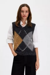Alpaca Check Vest : Grey Melange