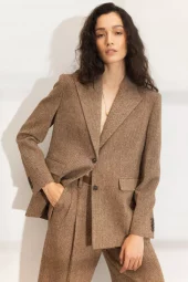 Abby Herringbone Blazer : Cognac