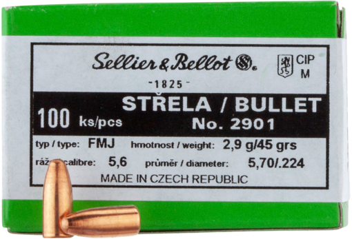 Sellier & Bellot 45 gr. FMJ RN .22 kal. (.224), 100 pk.
