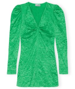 Ganni, Crinkled Satin V-neck Mini Dress