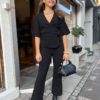 Ganni, Black Stretch Seersucker Cropped Trouser