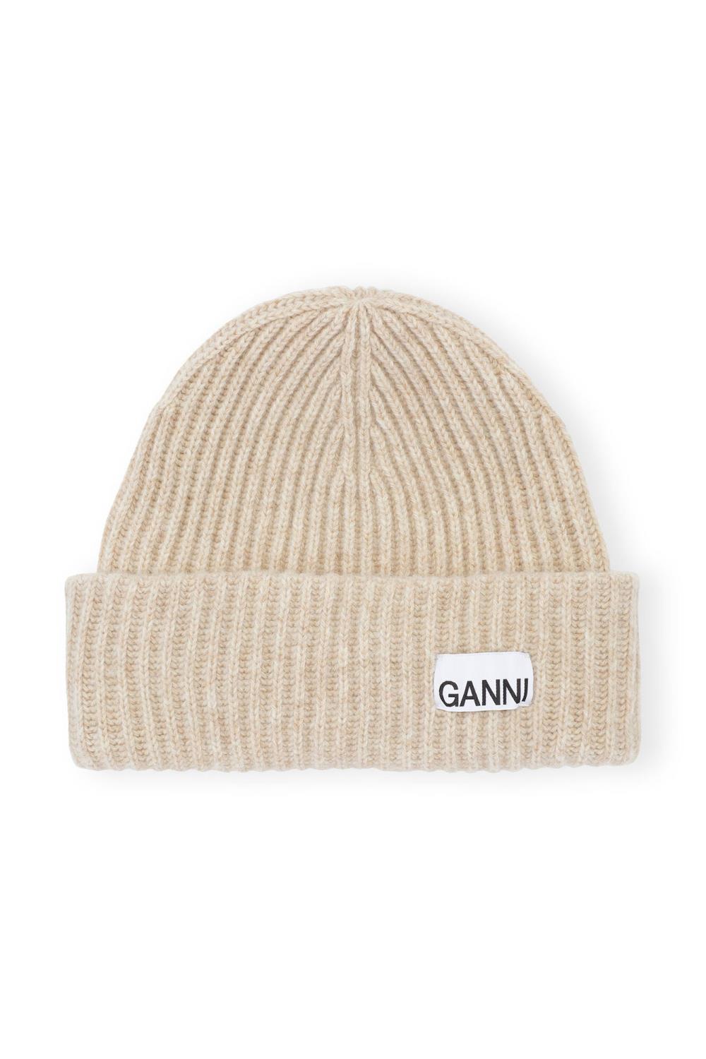 Ganni, Loose Wool Rib Knit Beanie Brazilian Sand