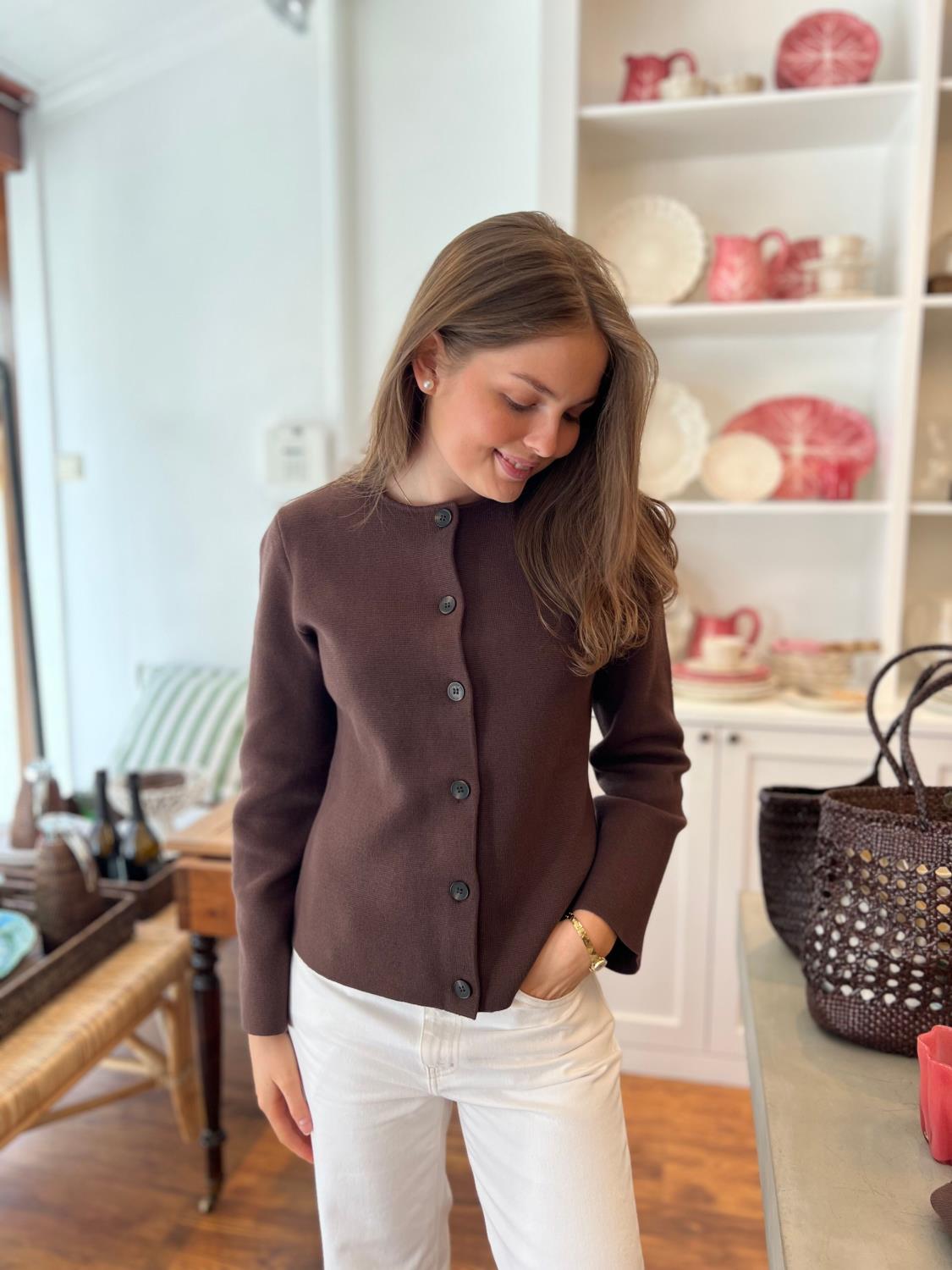 FWSS, Milano knit blazer chocolate brown
