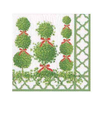 Caspari, Napkin Topiaries green border