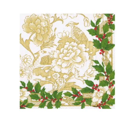 Caspari, Napkin Holly Ceramic Ivory & Gold