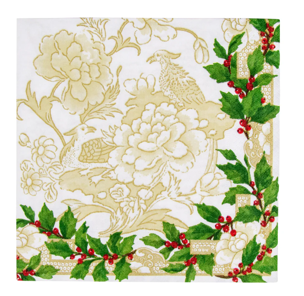 Caspari, Napkin Holly Ceramic Ivory & Gold