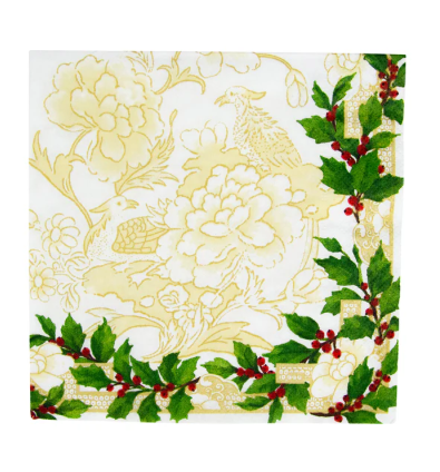 Caspari, Napkin Holly Ceramic Ivory & Gold