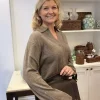 Peoples Republic Of Cashmere, Oversized Collar V-Neck Truffel