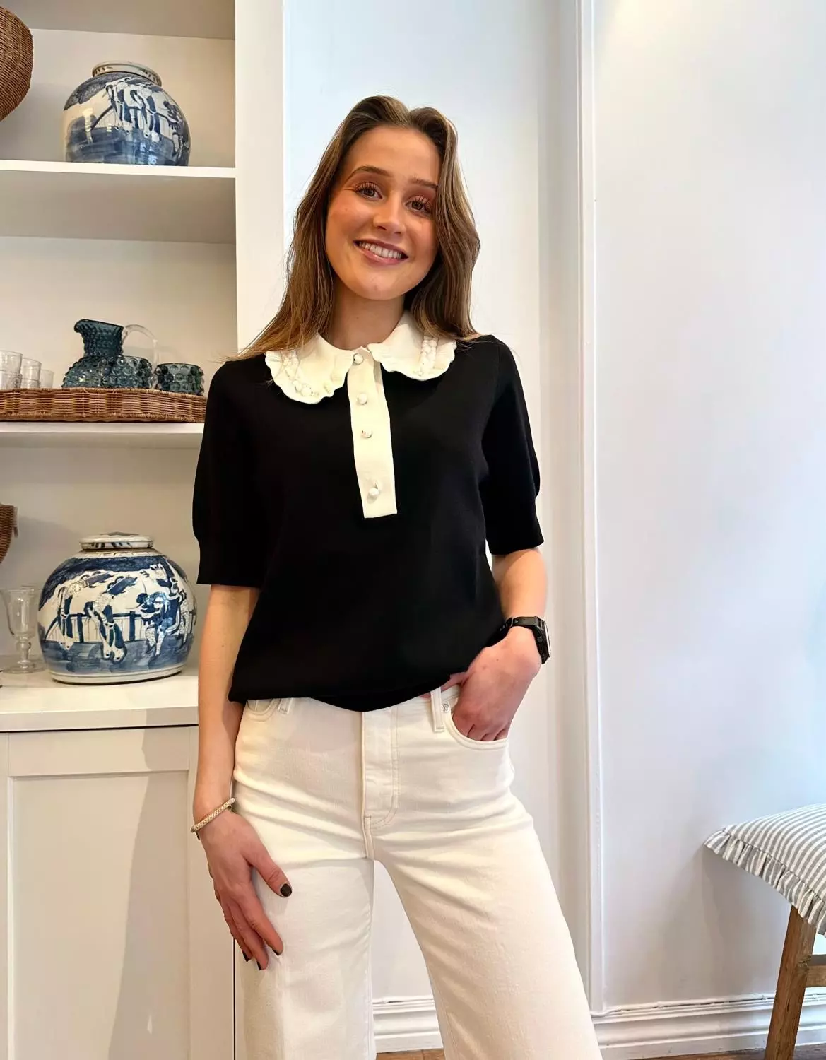 Essentiel, Jewelry Embroidered Knit Polo Black