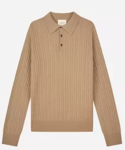 Peoples Republic Of Cashmere, Original Cableknit Polo, Dark Camel