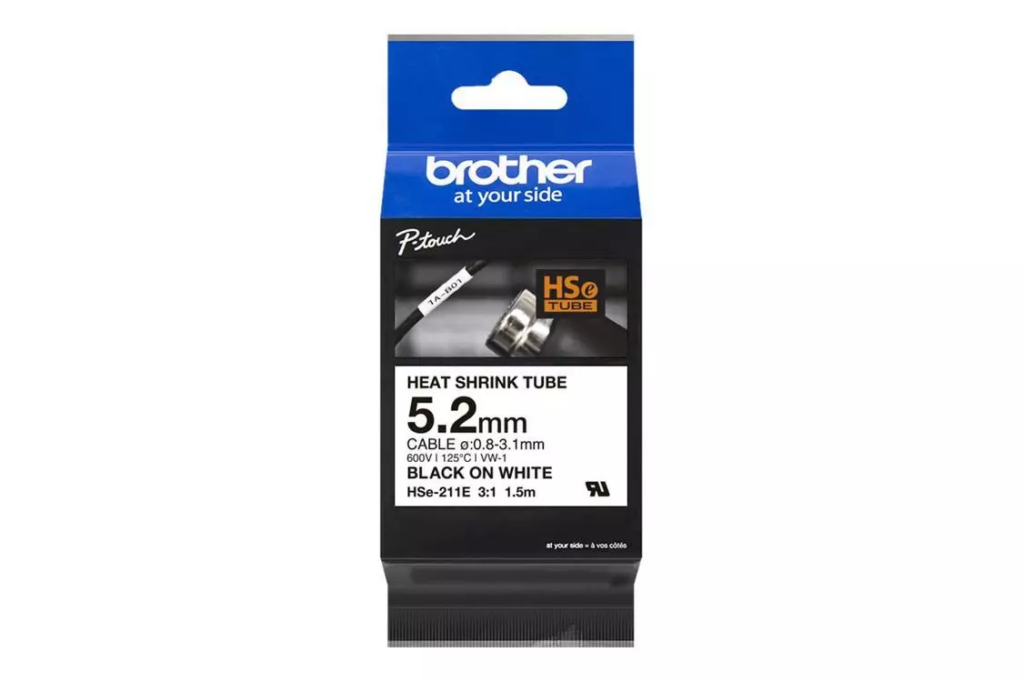 Brother HSe tape 5,2 mm x 1,5 m, sort/hvit, stk